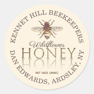 Ivory Honey Reflected Gold Text Honeybee Label