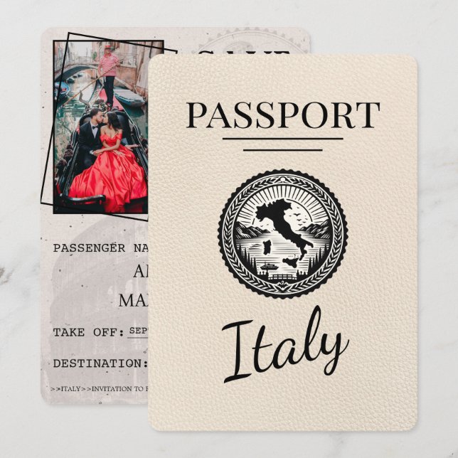 Ivory Italy Passport Save The Date (Front/Back)