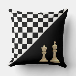 Ivory King & Queen on Stylish Black & White  Chess Throw Pillow