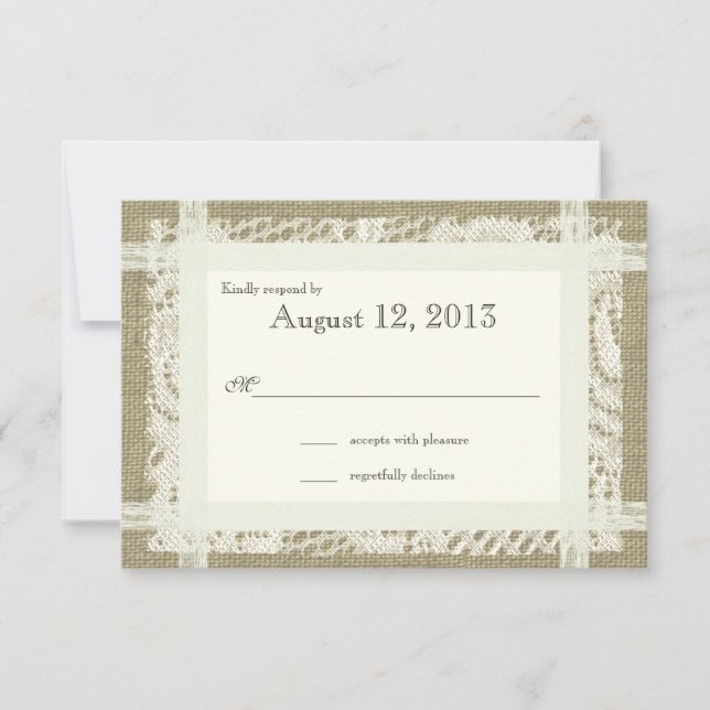 Ivory Lace and Burlap Country Romance Reply RSVP Card (Front)
