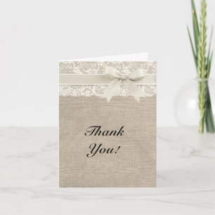 Ivory Lace Burlap Look Carte de remerciements