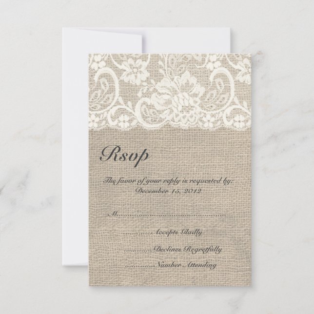 Ivory Lace et Burlap Wedding Carte RSVP (Devant)