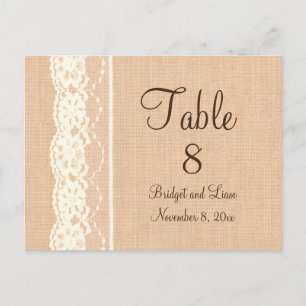 Ivory Lace & Light Burlap Numéro de table