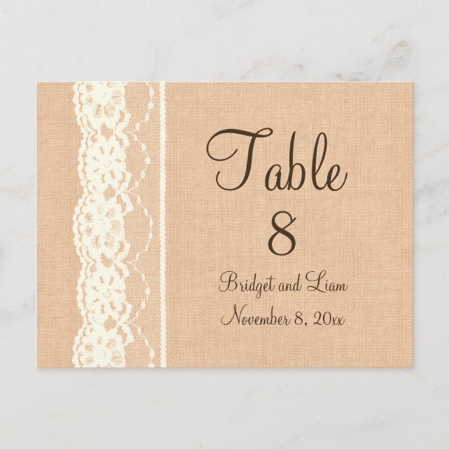 Ivory Lace & Light Burlap Numéro de table (Devant)
