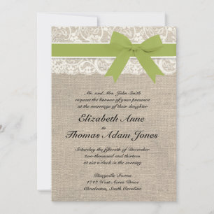 Ivory Lace Look Rustic Burlap Invitation - Olive