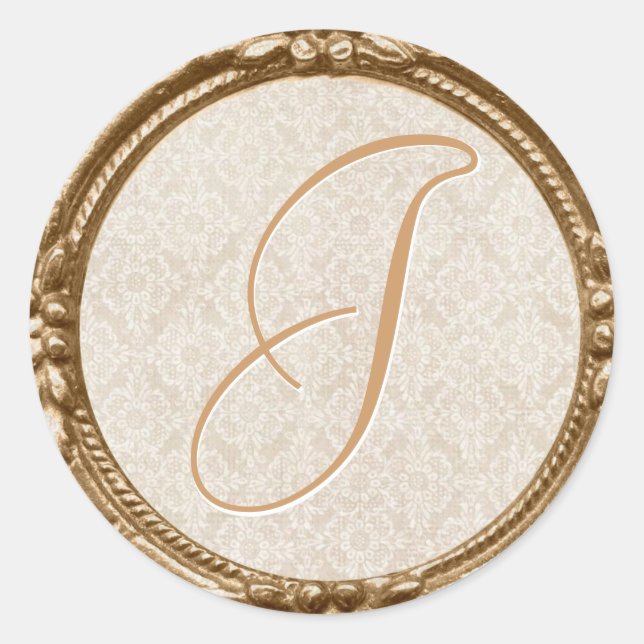 Ivory Lace Monogram Sticker/Seal Classic Round Sticker (Front)