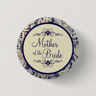 Ivory Lace Navy Blue Wedding Mother of the Bride 1 Inch Round Button