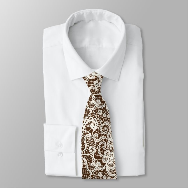 Ivory Lace On Brown Tie (Tied)