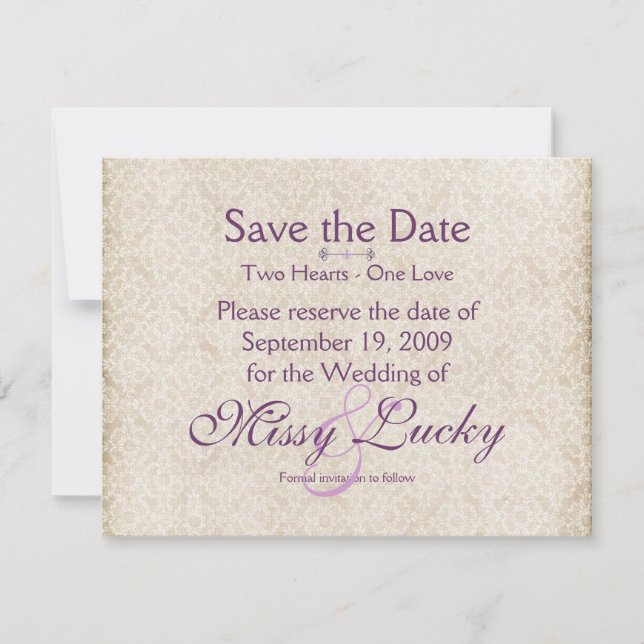 Ivory Lace Save the Date Announcement (Front)