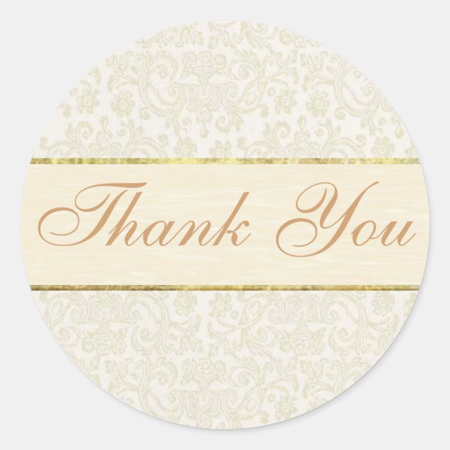 Ivory Lace Thank You Sticker/Seal Classic Round Sticker (Front)