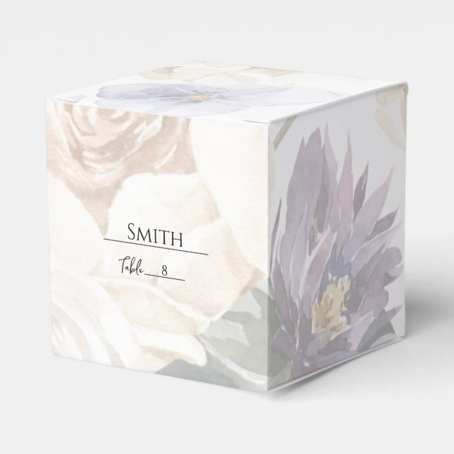 Ivory Lavender Blue Floral Wedding Favour Box  (Front Side)