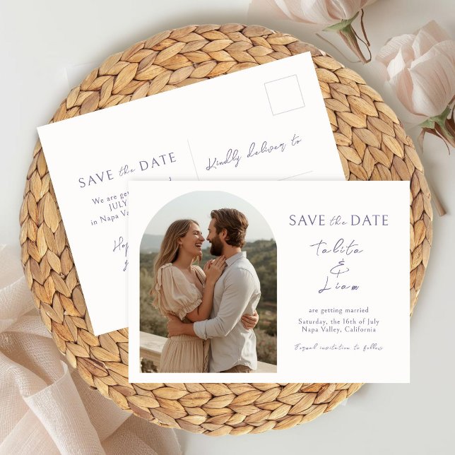 Ivory | Lavender Boho Script Wedding  Postcard (Creator Uploaded)