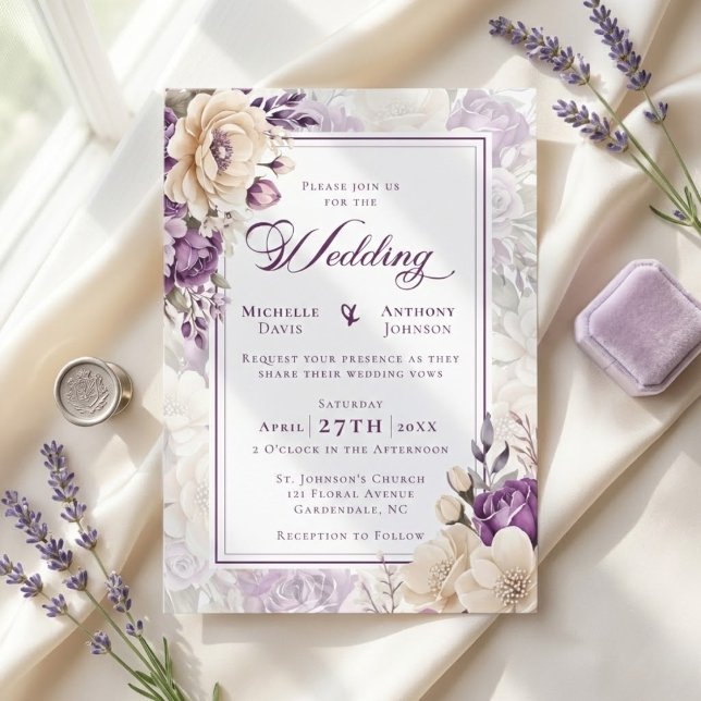 Ivory Lavender Botanical Wedding Invitation (Ivory Lavender Botanical Wedding Invitation)