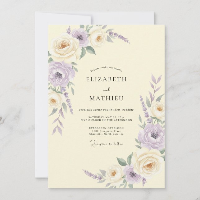 Ivory Lilac Ranunculus Eucalyptus Wedding Invitation (Front)