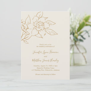Ivory Line Art Floral Elegant Wedding Invitation