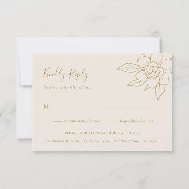 Ivory Line Art Floral Elegant Wedding RSVP Card (Front)