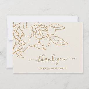 Ivory Line Art Floral Elegant Wedding Thank You Card