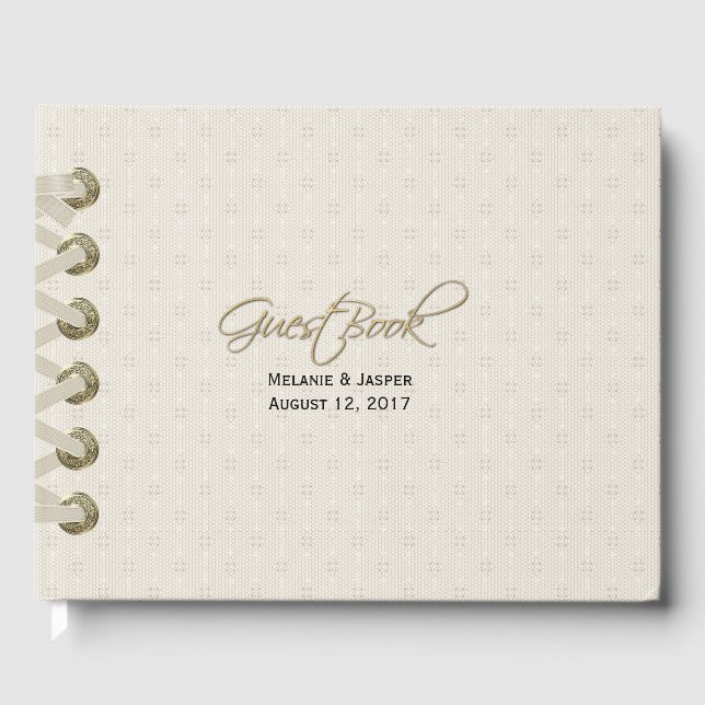 Ivory Linen Look Custom Wedding Guest Book (Front)