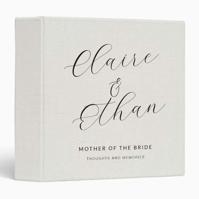 Ivory Linen Mother Of The Bride Script Memory Binder (Front/Spine)