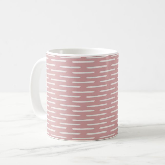 Ivory Lines on Dark Tea Rose Pink Coffee Mug (Front Left)
