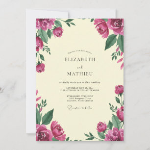 Ivory Magenta Peony Wedding Invitation