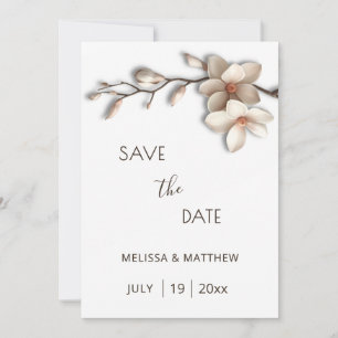 Ivory Magnolia 3D Flowers Save The Date