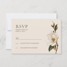 Ivory Magnolia Elegant Wedding RSVP Card