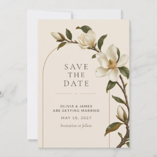 Ivory Magnolia Gold Arch Save the Date