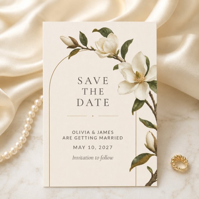 Ivory Magnolia Gold Arch Save the Date (Ivory Magnolia Gold Arch Save the Date)