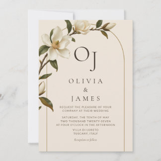 Ivory Magnolia Gold Arch Wedding Invitation
