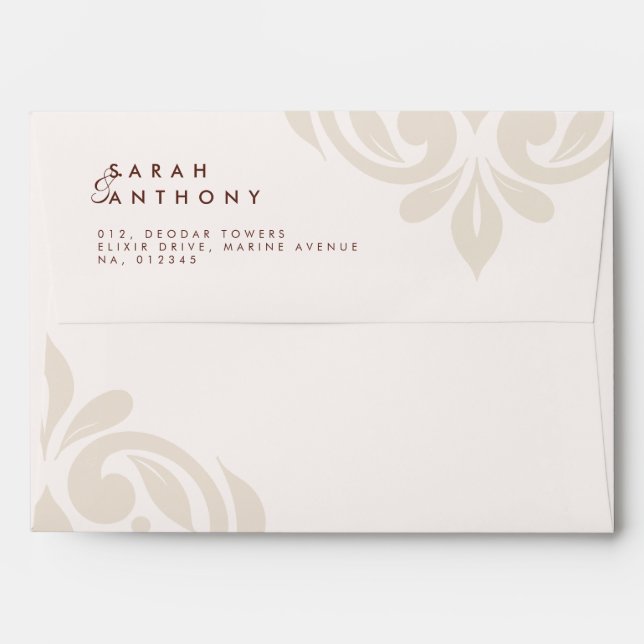 Ivory Mahogany Classic Elegant Wedding Damask Envelope (Back (Top Flap))