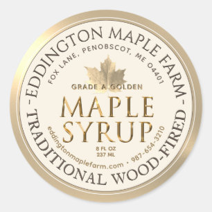 Ivory Maple Syrup Gold Maple Leaf Gold Border Classic Round Sticker