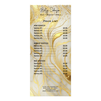 Ivory Marble & Gold Glitter Rack Card Price List