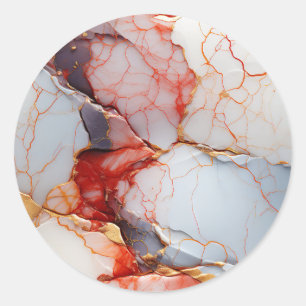 Ivory Marble with Crimson & Gold Veins Classic Round Sticker