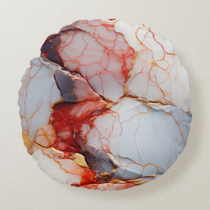 Ivory Marble with Crimson & Gold Veins Round Pillow
