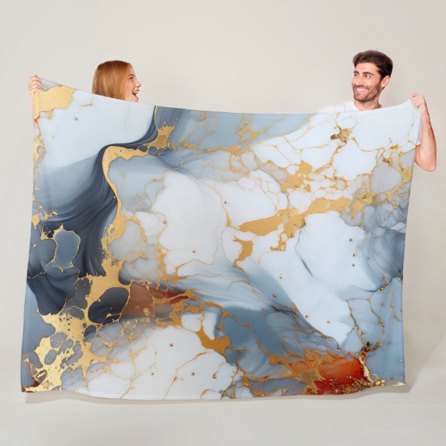 Ivory Marble with Gold & Rust Veins Fleece Blanket (In Situ)