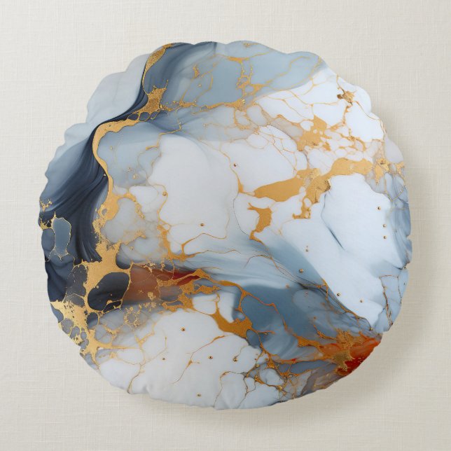 Ivory Marble with Gold & Rust Veins Round Pillow (Front)