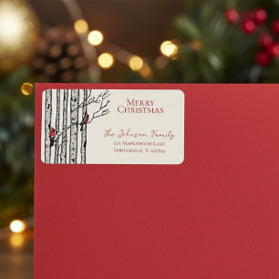 Ivory Merry Christmas Cardinals Birch Branches Label