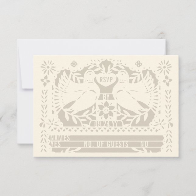 Ivory Mexican Fantail Doves Papel Picado RSVP Card (Front)
