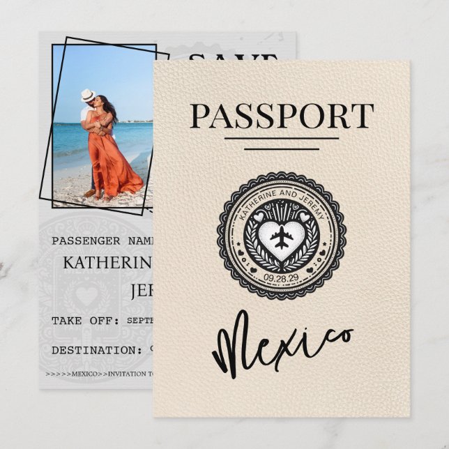 Ivory Mexico Passport Save The Date (Front/Back)