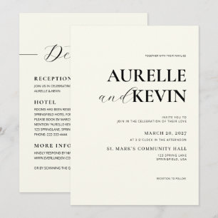 Ivory Minimalist Modern Elegant QR Code Wedding  Invitation