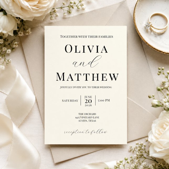 Ivory Minimalist Script Wedding Invitation (Creator Uploaded)