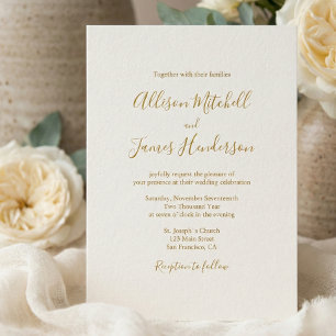 Ivory Minimalist Simple Script Wedding Photo Invitation