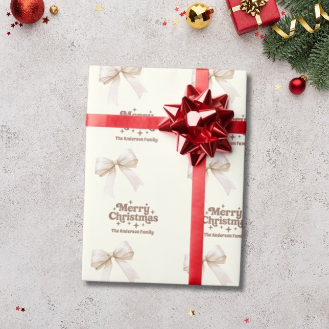 Ivory mocha bow retro Christmas Wrapping Paper (Creator Uploaded)