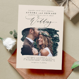 Ivory Modern Design Boho Mariage Photo Invitation