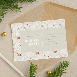 Ivory Modern Festive Botanical Holiday Party Card