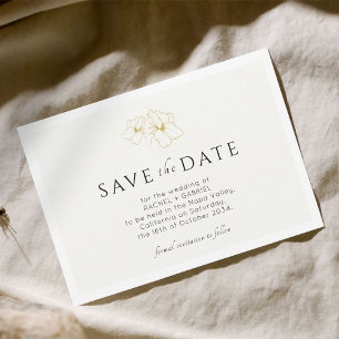 Ivory Modern Gold Floral Flat Save The Date Card