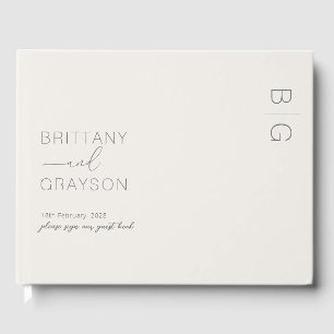 Ivory Modern Monogram Photo Wedding Guest Book