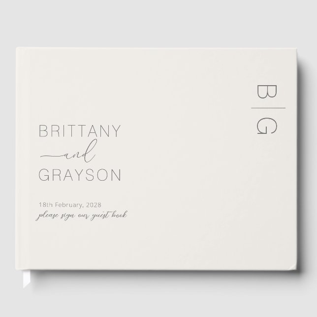 Ivory Modern Monogram Photo Wedding Guest Book (Front)