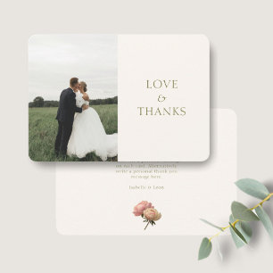 Ivory   Modern Olive Green Rose Wedding Thank You Card